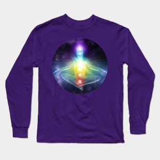 3d human in yoga pose with chakras Long Sleeve T-Shirt